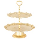 PLATEAU SERVICE PLASTIQUE 2  NIVEAUX AVEC PIED MODELE OR - 35 * 28 cm