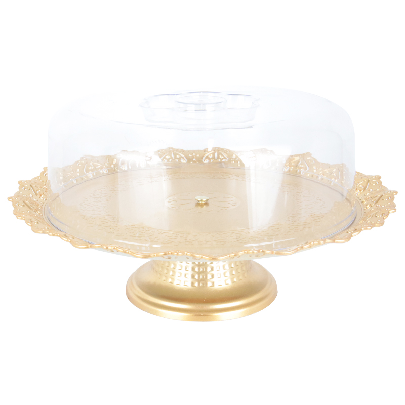 BOITE A GATEAU PLASTIQUE AVEC PIED MODELE OR - 32 * 19 cm