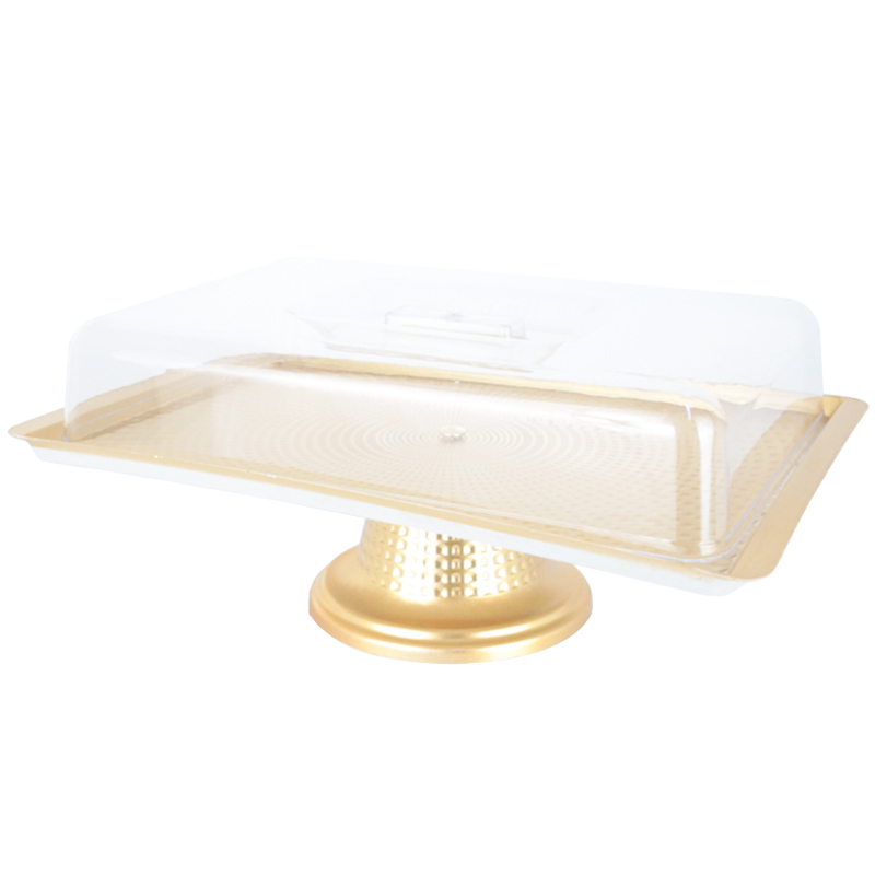 BOITE A GATEAU PLASTIQUE AVEC PIED MODELE OR - 34 * 21 * 15 cm