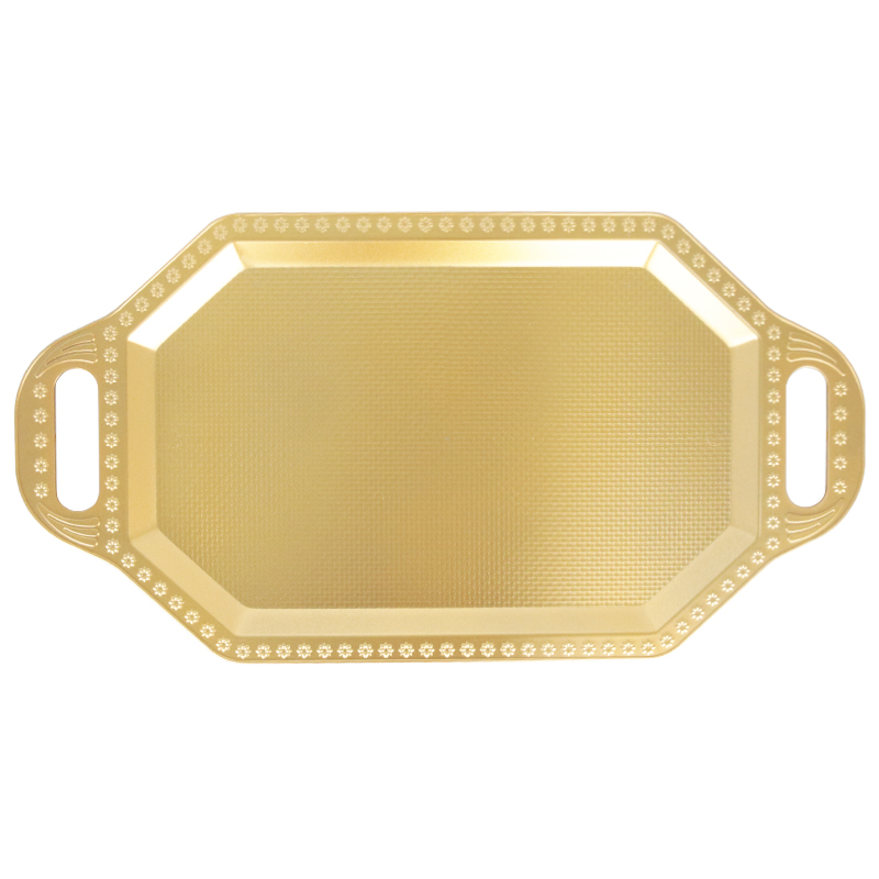 PLATEAU DECO PLASTIQUE 48X25.5 CM AVEC POIGNEE MODELE OR
