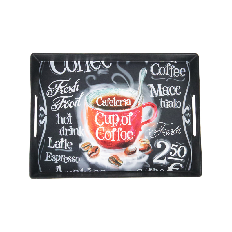 PLATEAU DECO PLASTIQUE 22X29 CM MIX BLANC NOIR DESIGN CAFE