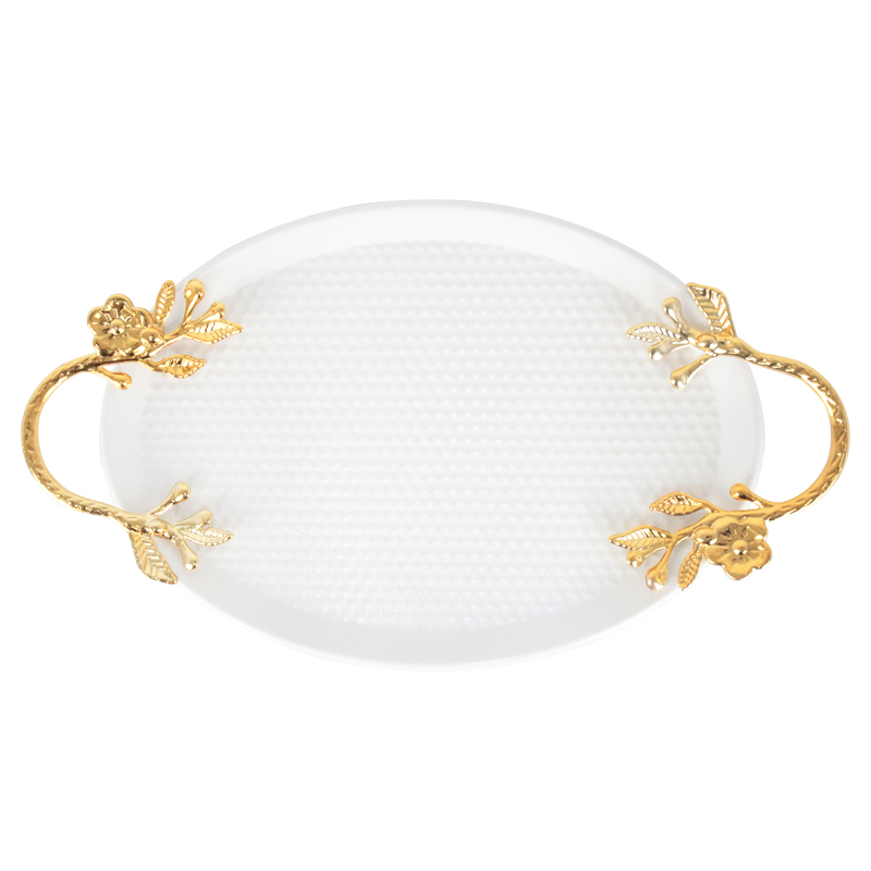 PLATEAU DECO METAL OVAL 30X21 CM MIX BLANC / NOIR