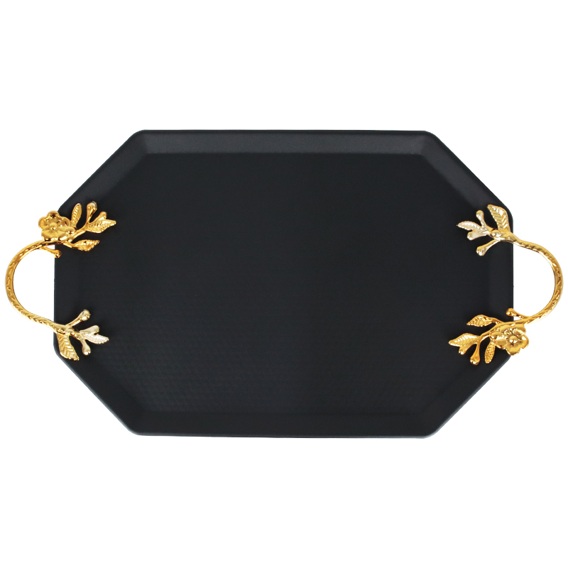 PLATEAU DECO METAL OCTOGONAL 42X28 CM MIX BLANC / NOIR
