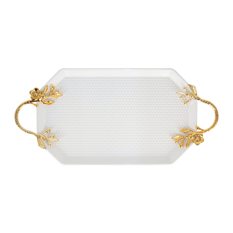 PLATEAU DECO METAL OCTOGONAL 36X21 CM MIX BLANC / NOIR
