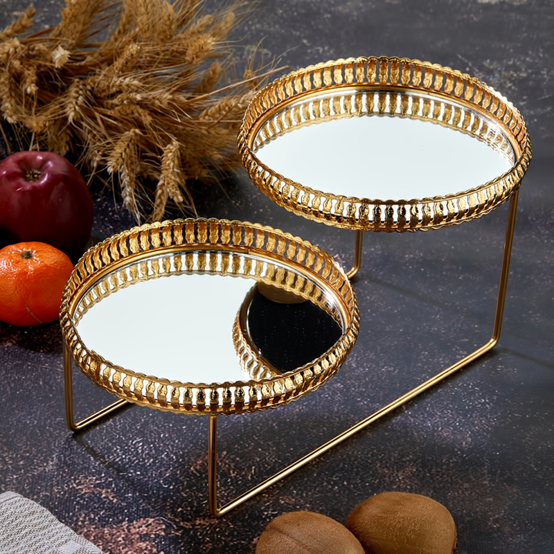 PRESENTOIR DECO METAL 2 NIVEAUX DIAMETRE 18 CM MODELE OR