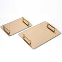 SET 2 PLATEAU DECO MIRROIR POIGNEE OR 26X17 CM + 33X23 CM 