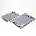 SET 2 PLATEAU DECO MIRROIR POIGNEE ARGENT 26X17 CM + 33X23 CM DESIGN FEUILLE