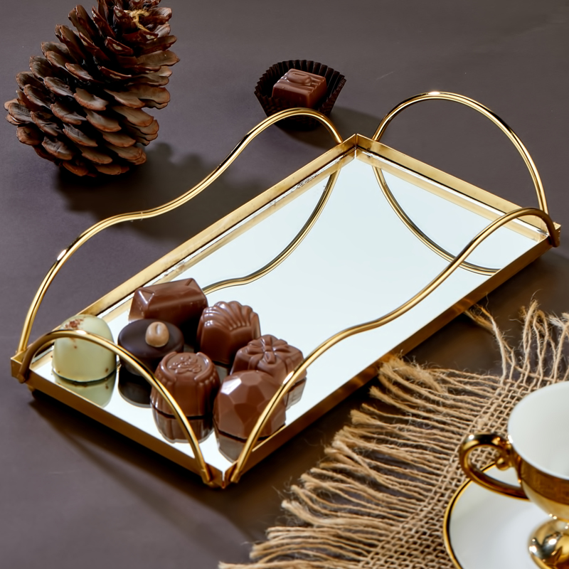 PLATEAU DECO METAL 26X13 CM MODELE OR 