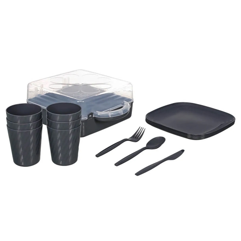 SET PIC NIC 6 PERSONNES 30 PIECES PLASTIQUE MIX GRIS / BEIGE
