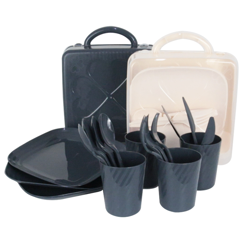 SET PIC NIC 4 PERSONNES 20 PIECES PLASTIQUE MIX GRIS / BEIGE