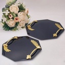 SET 2 PIECES PLATEAUX OCTOGONAL VERRE MODELE FEUILLE AVEC POIGNEE OR MODELE NOIR 25 CM - 30 CM 