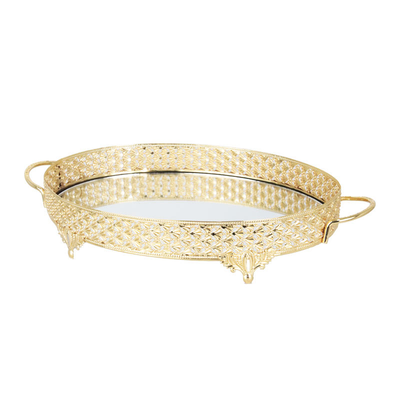 PLATEAU DECO METAL OVAL 35x26 CM MODELE OR