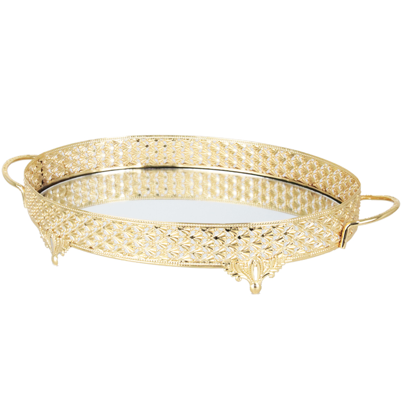 PLATEAU DECO METAL OVAL 41X33 CM MODELE OR