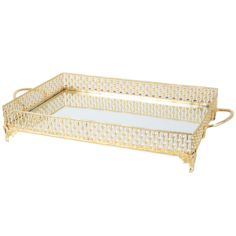 PLATEAU DECO METAL RECTANGULAIRE MODELE OR 43X33X8 CM 