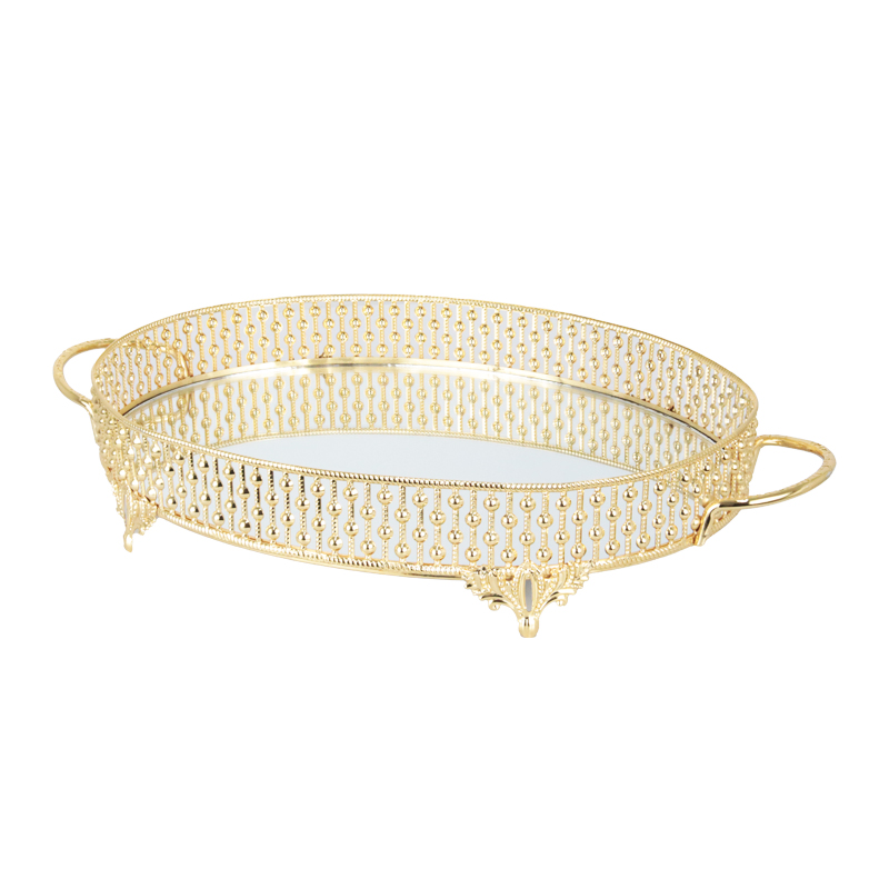 PLATEAU DECO METAL OVAL 35x26 CM MODELE OR