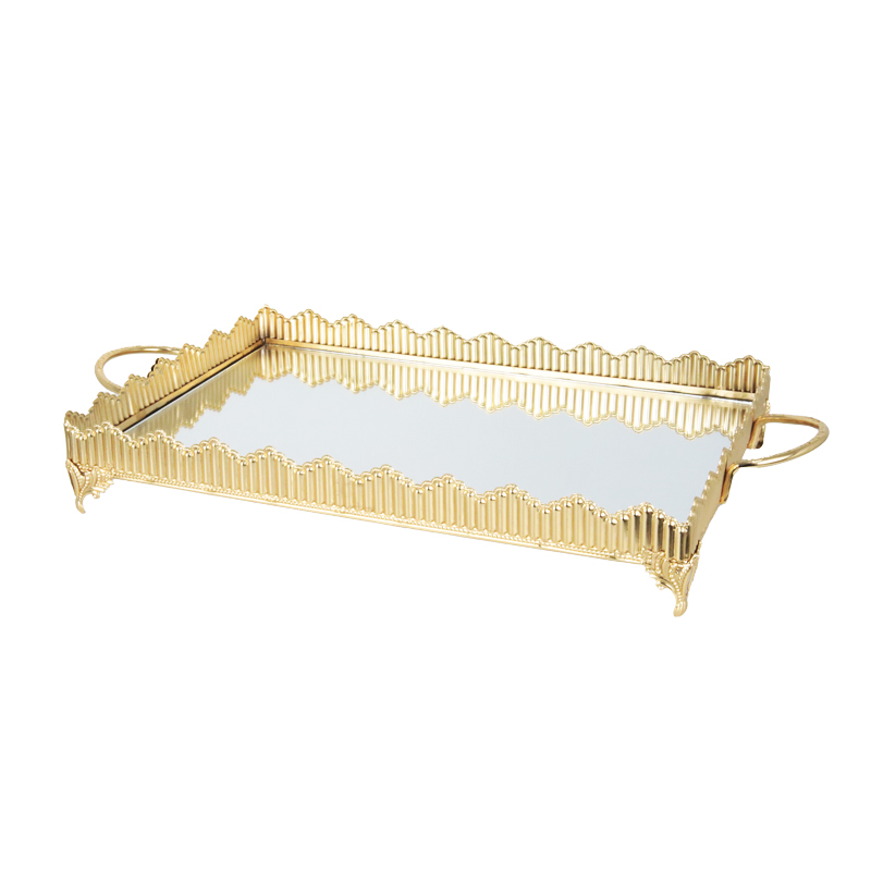 PLATEAU DECO METAL RECTANGULAIRE MODELE OR 37X26X8 CM