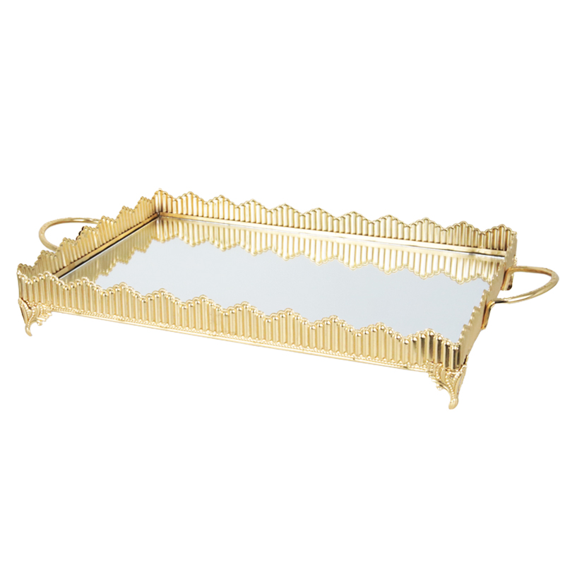 PLATEAU DECO METAL RECTANGULAIRE MODELE OR 43X33X8 CM 