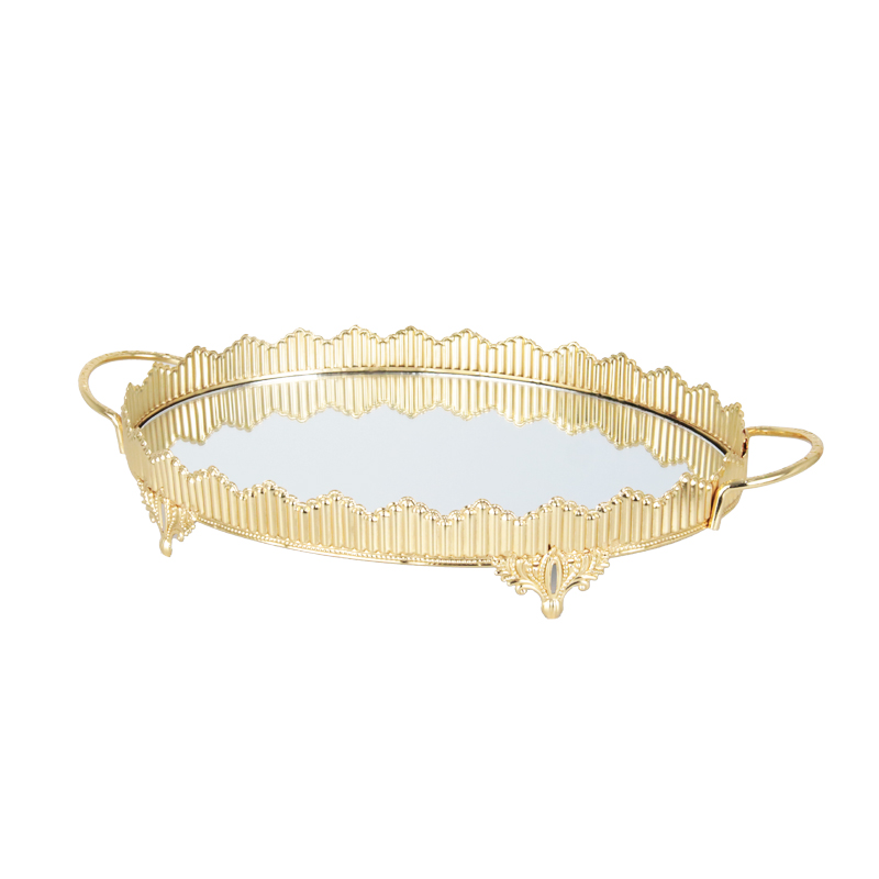 PLATEAU DECO METAL OVAL 35x26 CM MODELE OR
