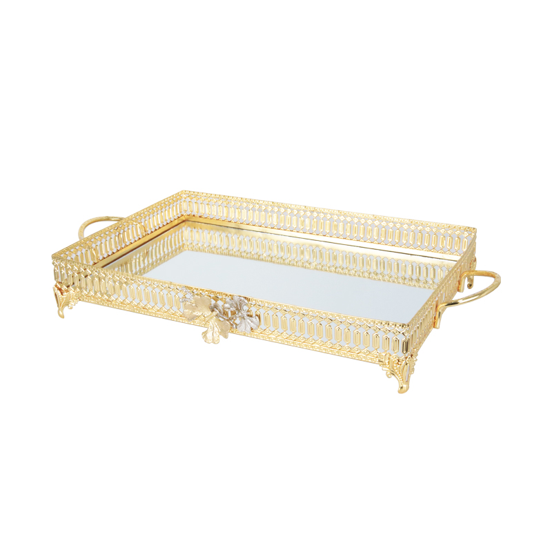 PLATEAU DECO METAL RECTANGULAIRE MODELE OR 37X26X8 CM