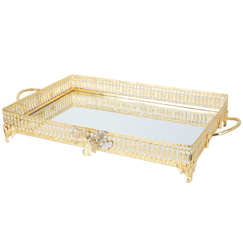 PLATEAU DECO METAL RECTANGULAIRE MODELE OR 43X33X8 CM 