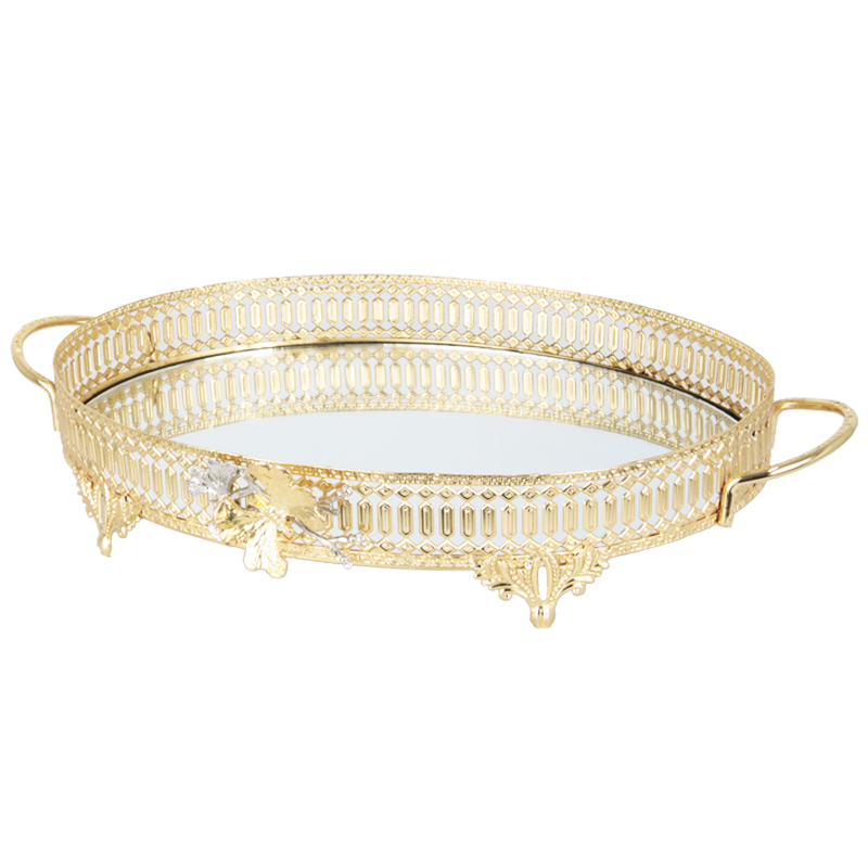 PLATEAU DECO METAL OVAL 41X33 CM MODELE OR