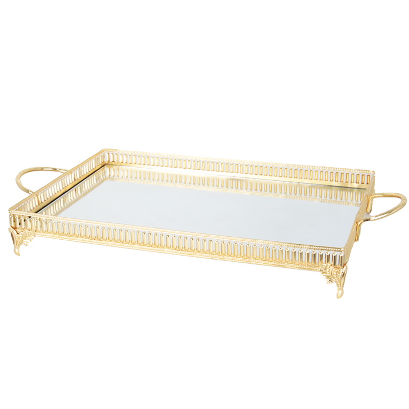 PLATEAU DECO METAL RECTANGULAIRE MODELE OR 43X33X8 CM 