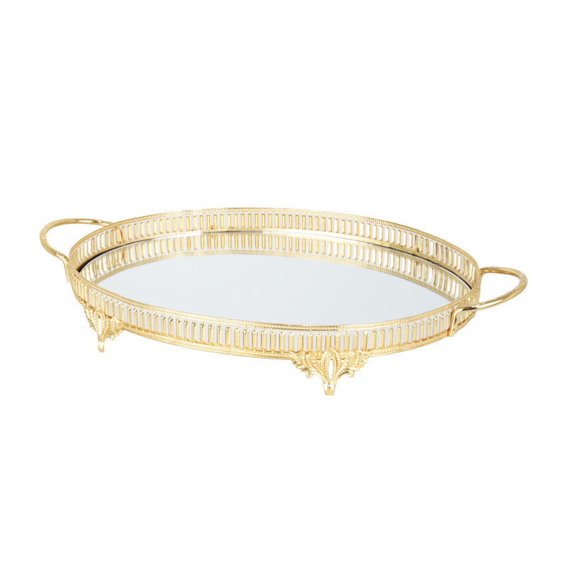 PLATEAU DECO METAL OVAL 35x26 CM MODELE OR