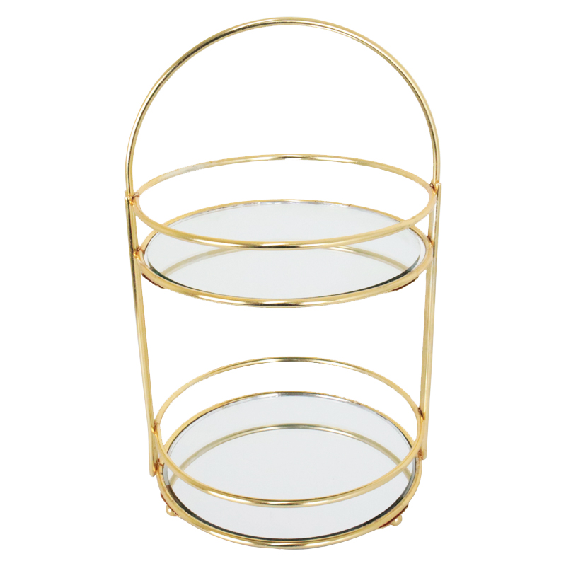 PRESENTOIR DECO METAL ROND 2 NIVEAUX MODELE OR 26X15 CM