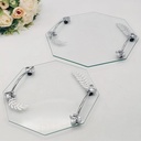 SET 2 PIECES PLATEAUX OCTOGONAL VERRE AVEC POIGNEE ARGENT MODELE TRANSPARENT 25 CM - 30 CM 