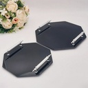 SET 2 PIECES PLATEAUX OCTOGONAL VERRE AVEC POIGNEE ARGENT MODELE NOIR 25 CM - 30 CM 