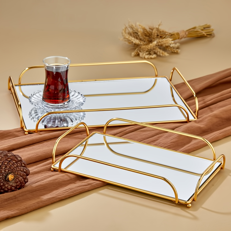 SET 2 PLATEAUX DECO METAL 38X26 CM / 30X19 CM MODELE OR 