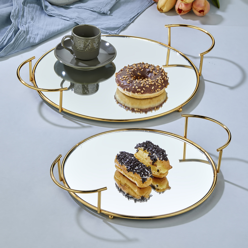 SET 2 PLATEAUX DECO METAL 25 CM / 30 CM MODELE OR 