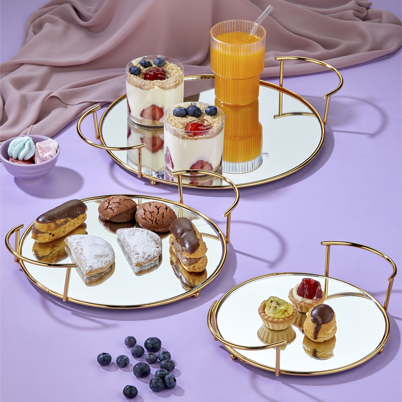 SET 3 PLATEAUX DECO METAL 20 CM / 25 CM / 30 CM MODELE OR 