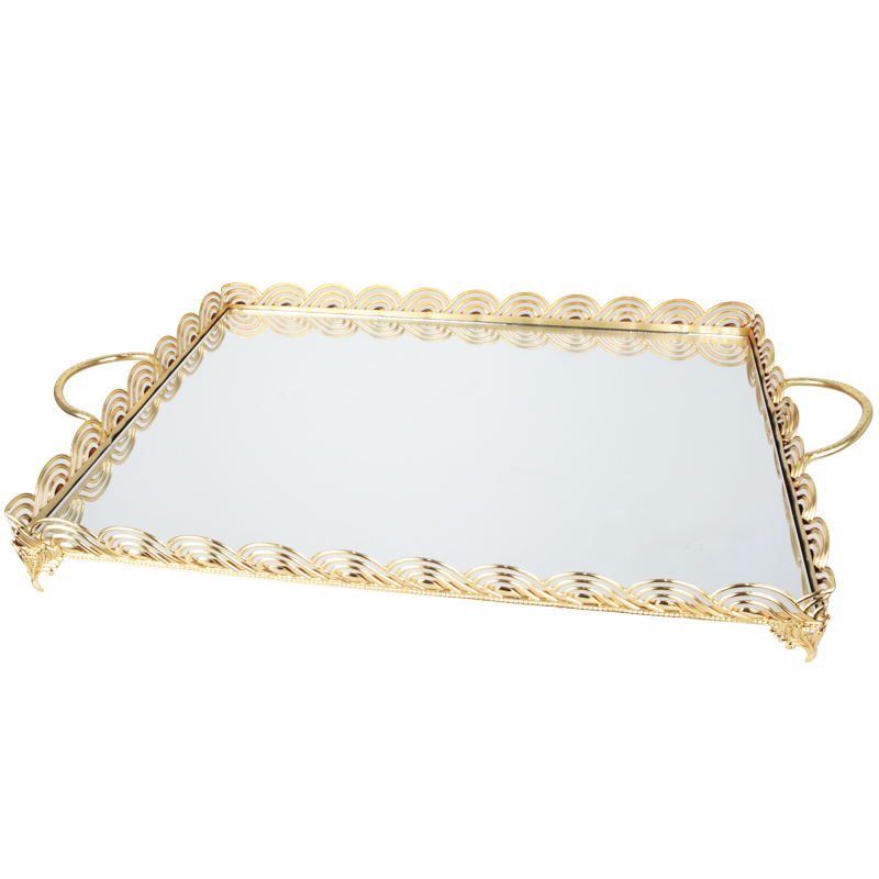PLATEAU DECO METAL RECTANGULAIRE 43X31 CM MODELE OR 