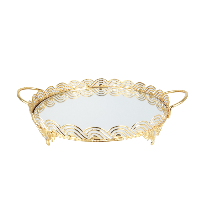 PLATEAU DECO METAL ROND AVEC POIGNEE 30 CM MODELE OR 
