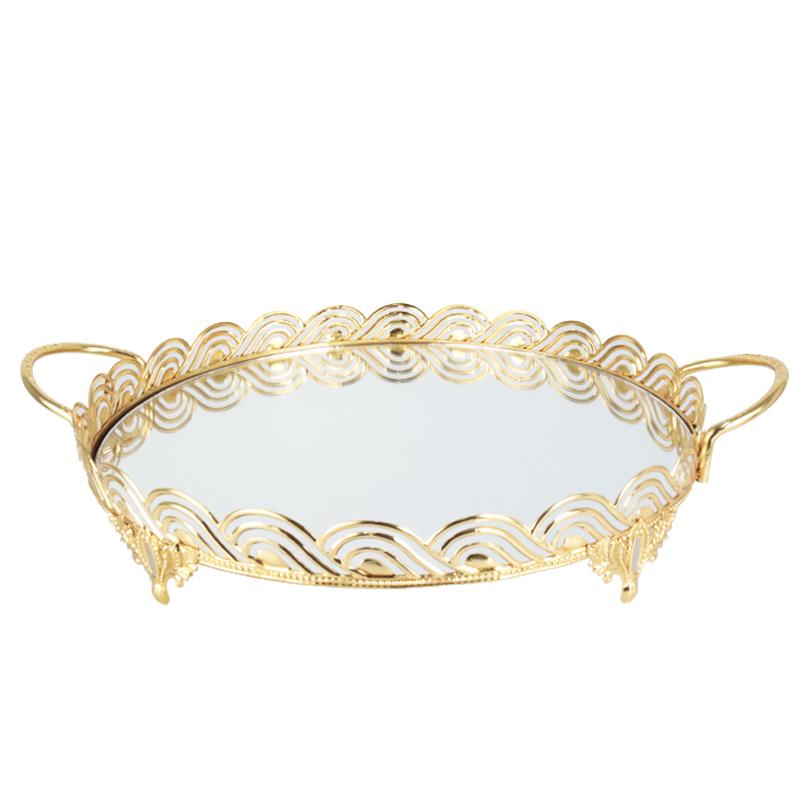 PLATEAU DECO METAL ROND AVEC POIGNEE 35 CM MODELE OR 