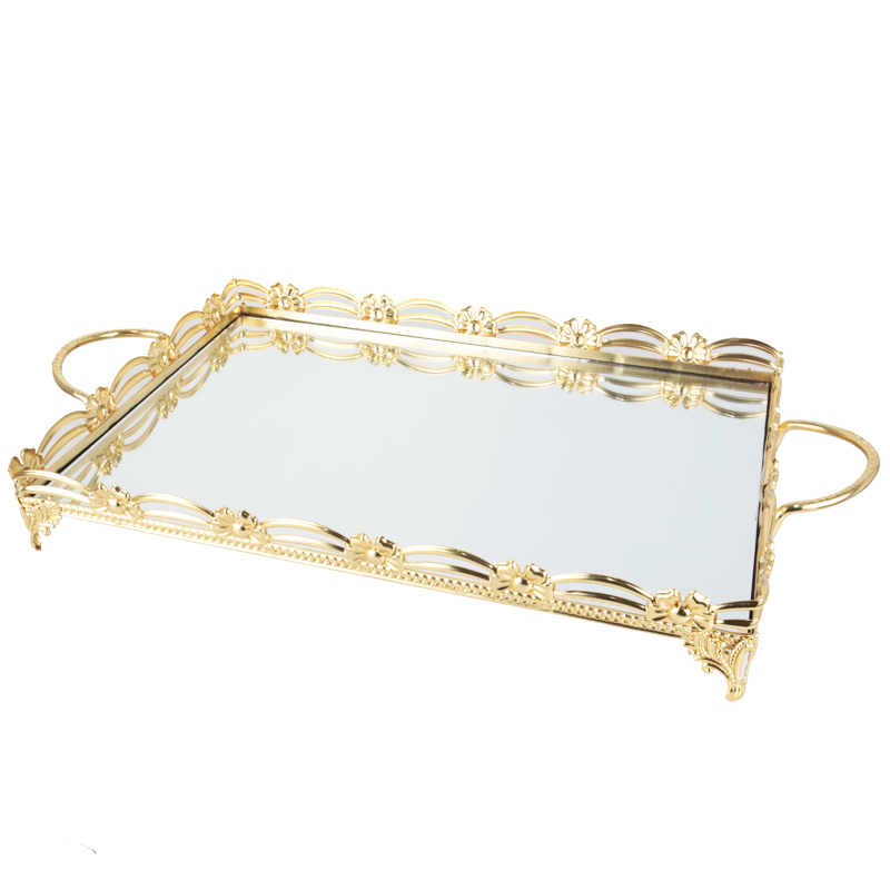 PLATEAU DECO METAL RECTANGULAIRE 37X24 CM MODELE OR 