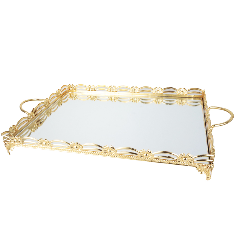 PLATEAU DECO METAL RECTANGULAIRE 43X31 CM MODELE OR 