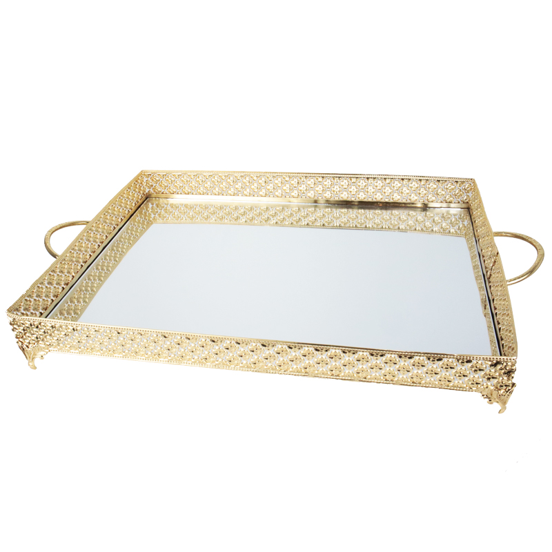 PLATEAU DECO METAL RECTANGULAIRE 43X31 CM MODELE OR 