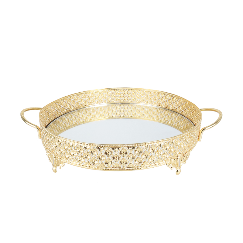 PLATEAU DECO METAL ROND AVEC POIGNEE 30 CM MODELE OR 