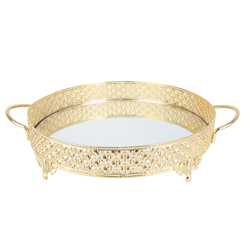 PLATEAU DECO METAL ROND AVEC POIGNEE 35 CM MODELE OR 