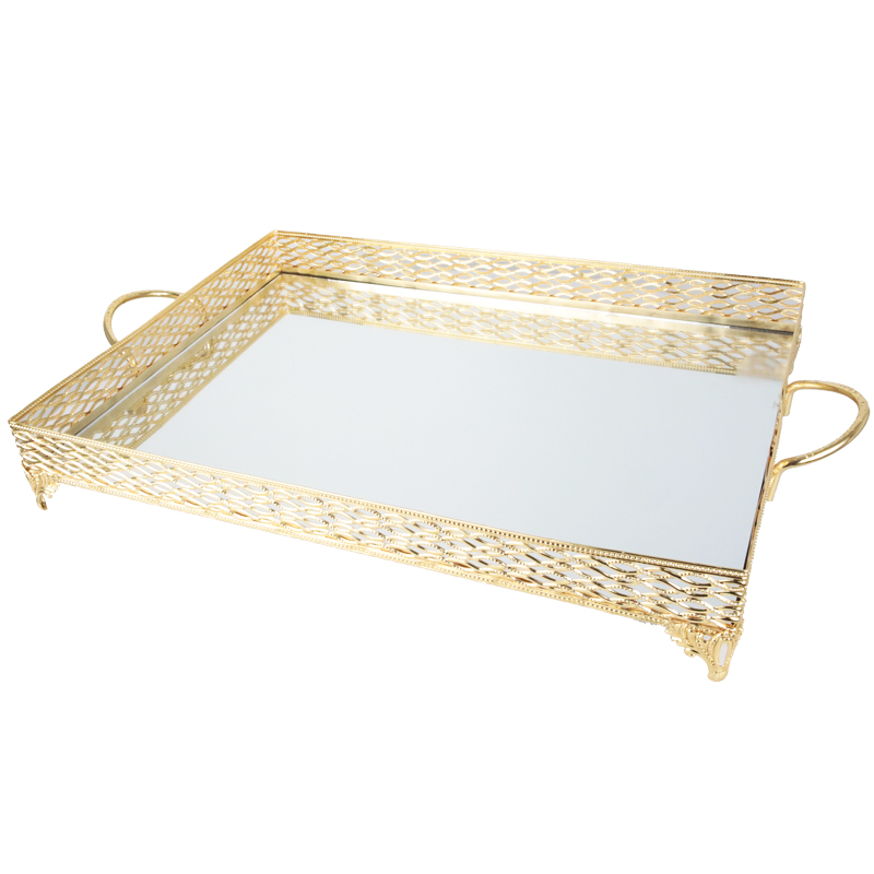 PLATEAU DECO METAL RECTANGULAIRE 43X31 CM MODELE OR 