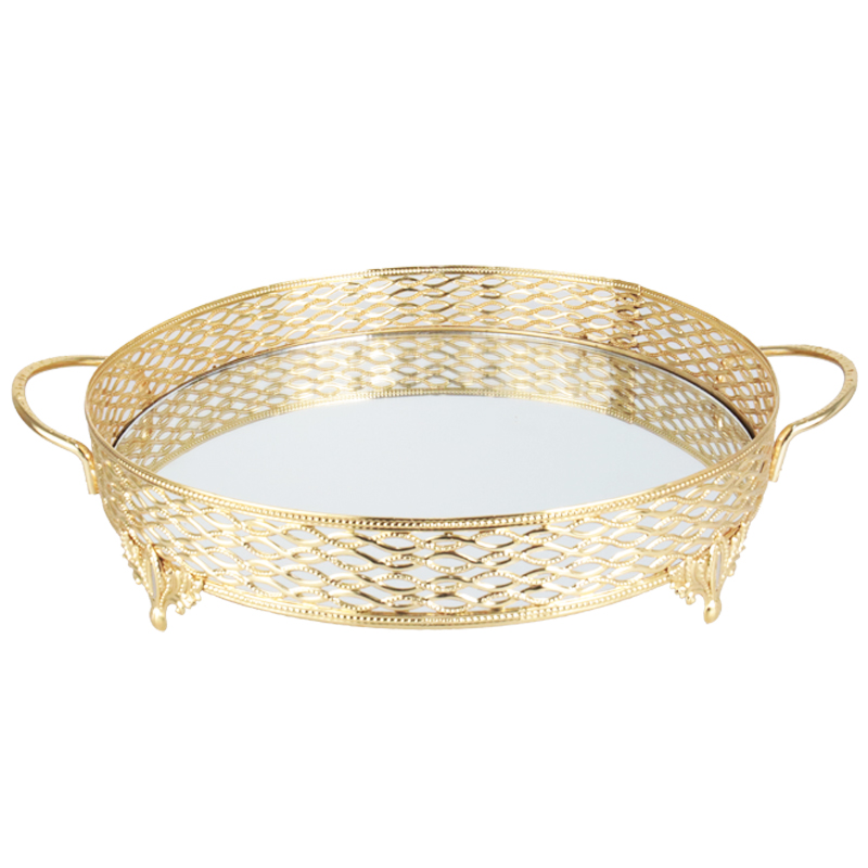 PLATEAU DECO METAL ROND AVEC POIGNEE 35 CM MODELE OR 