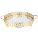 PLATEAU DECO METAL ROND AVEC POIGNEE 35 CM MODELE OR 