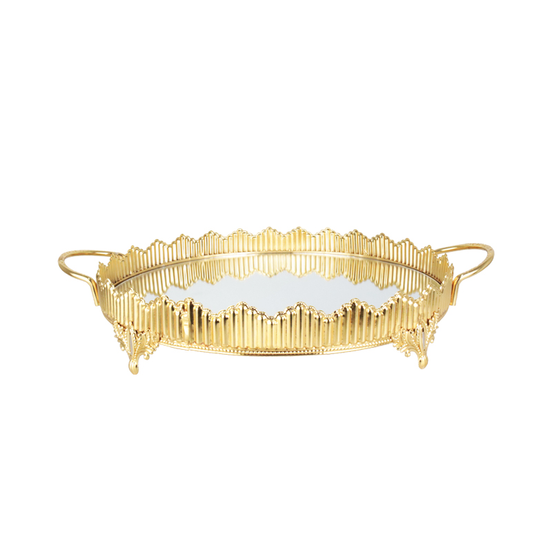 PLATEAU DECO METAL ROND AVEC POIGNEE 30 CM MODELE OR 