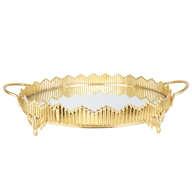 PLATEAU DECO METAL ROND AVEC POIGNEE 35 CM MODELE OR 