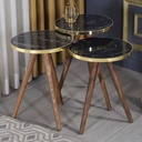 SET 3 TABLES DIAMETRES 33 CM PIEDS BOIS COULEUR MARBRE NOIR. HAUTEUR 48/51/54 CM 