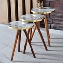 SET 3 TABLES DIAMETRES 33 CM PIEDS BOIS COULEUR MARBRE BLANC. HAUTEUR 48/51/54 CM 