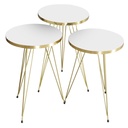 SET 3 TABLES DIAMETRES 33 CM BLANC PIEDS METAL. HAUTEUR 48/51/54 CM