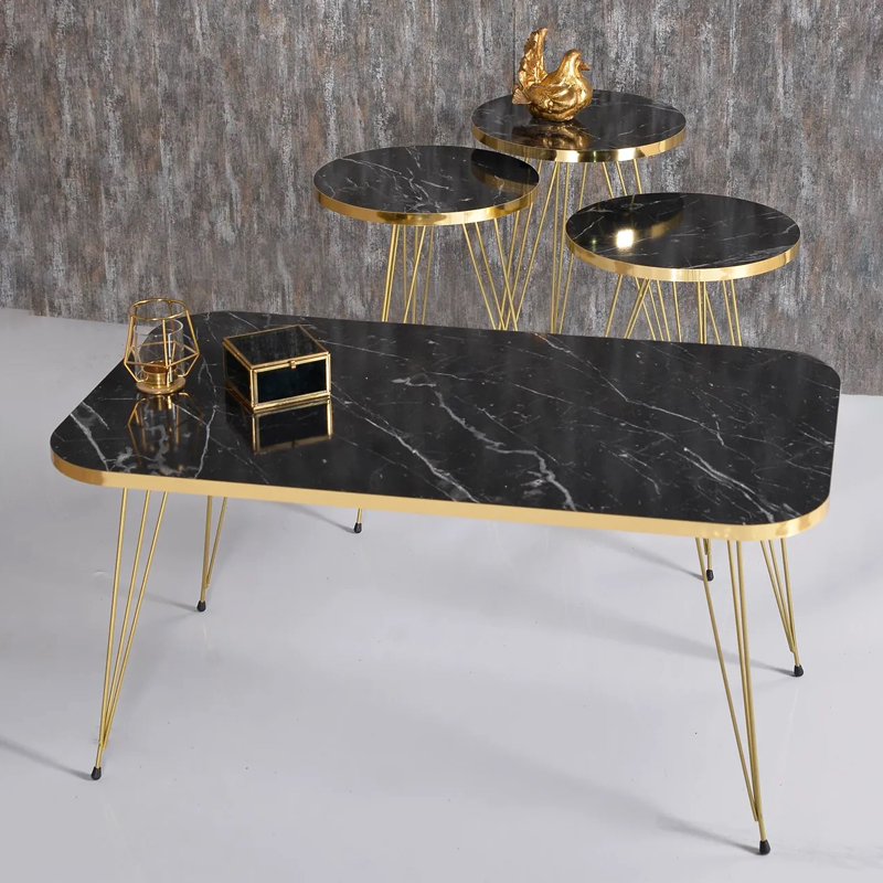 SET 4 TABLES : 3 X DIAMETRES 33 CM + TABLE 90X50X43 CM PIEDS METAL